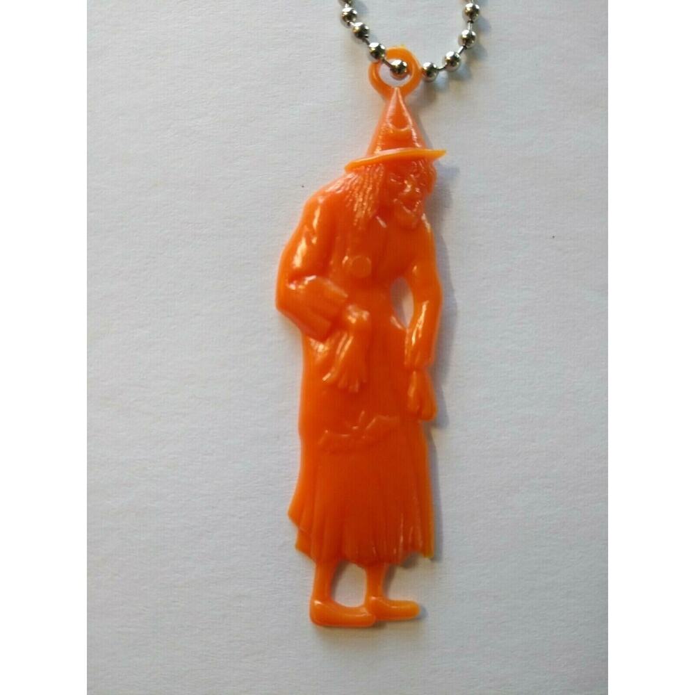 Vintage Halloween Plastic Witch Keychain Goth Spooky Gift Orange Creepy Cool